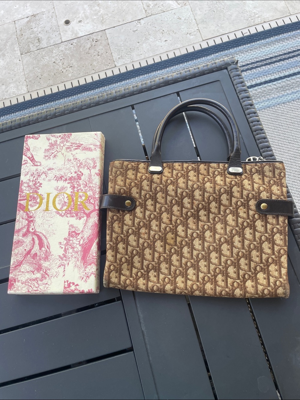 Rare Dior Brown Monogram Canvas Tote with Dark Brown Trim - Picture 4 of 12